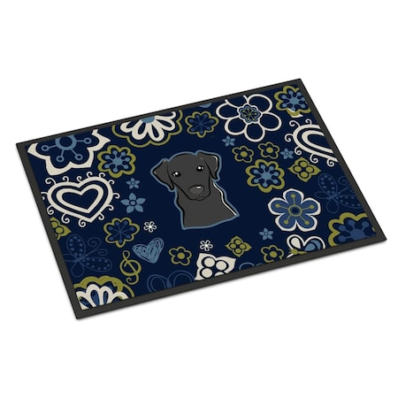 Carolines Treasures 24 x 36 in. Blue Flowers Black Labrador Indoor or Outdoor Mat BB5086JMAT